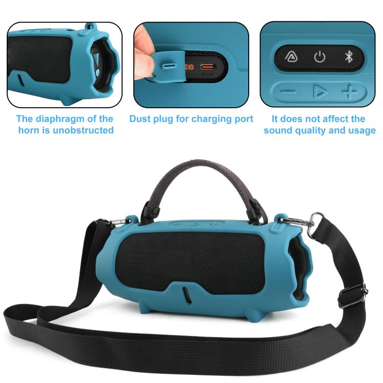 For JBL Charge 6 Silicone Protective Cover Portable Crossbody Speaker Soft Shell Bag(Blue) - Protective Case by buy2fix | Online Shopping UK | buy2fix