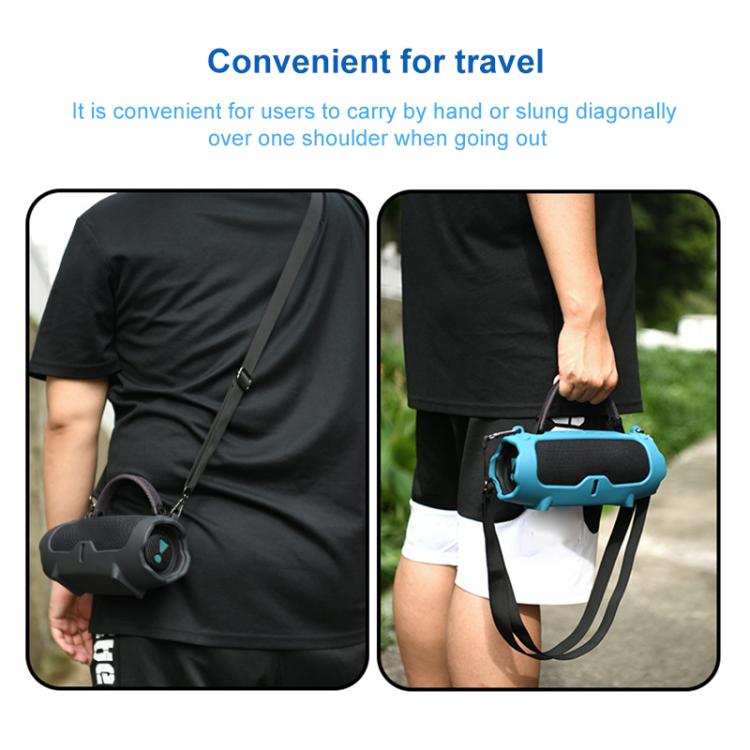 For JBL Charge 6 Silicone Protective Cover Portable Crossbody Speaker Soft Shell Bag(Black) - Protective Case by buy2fix | Online Shopping UK | buy2fix