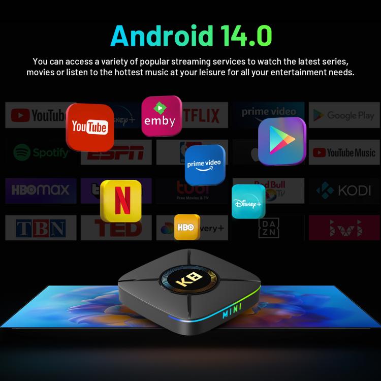 HK1 K8MINI 4K UHD Android 14 Smart TV Box with Remote Control, 2GB+16GB, RK3518 Quad-Core(EU Plug) - Others by buy2fix | Online Shopping UK | buy2fix