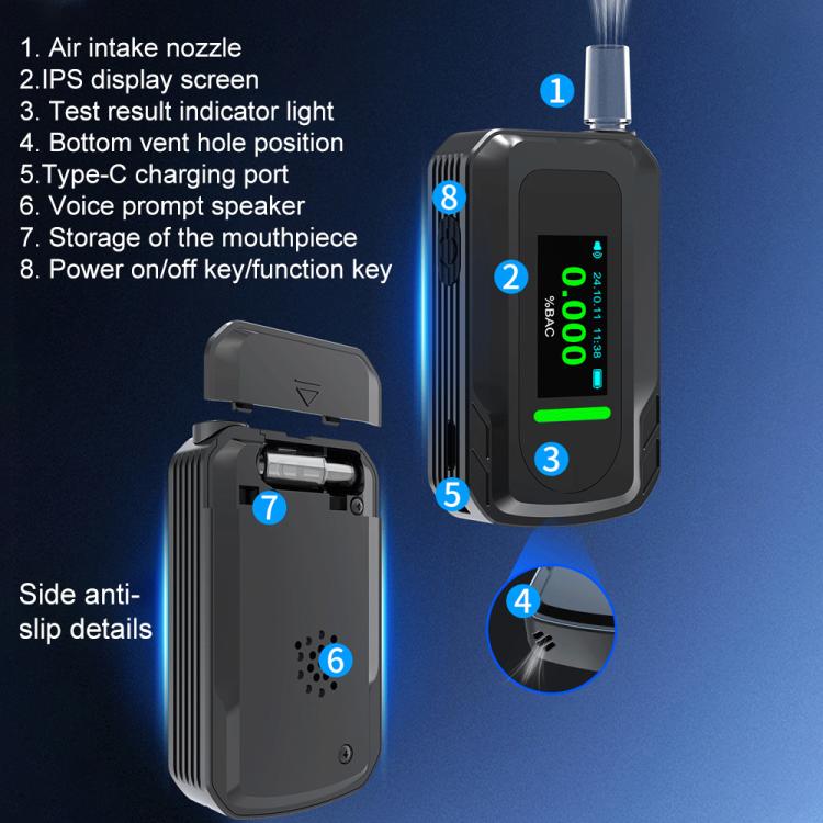 D2000 HD IPS Screen Portable Blow-Type High-Precision Alcohol Content Tester(Black) - Breath Alcohol Tester by buy2fix | Online Shopping UK | buy2fix