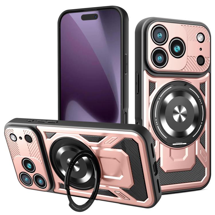 For iPhone 17 Pro Armor Rotating Holder MagSafe Phone Case(Rose Gold) - iPhone 17 Pro Cases by buy2fix | Online Shopping UK | buy2fix