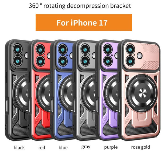 For iPhone 17 Armor Rotating Holder MagSafe Phone Case(Grey) - iPhone 17 Cases by buy2fix | Online Shopping UK | buy2fix