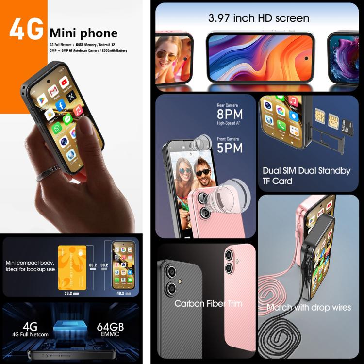 Q333, 4GB+64GB, 3.97 inch Android 12 Mediatek MT6762 Octa Core, Network: 4G, Dual SIM(Pink) - by buy2fix | Online Shopping UK | buy2fix
