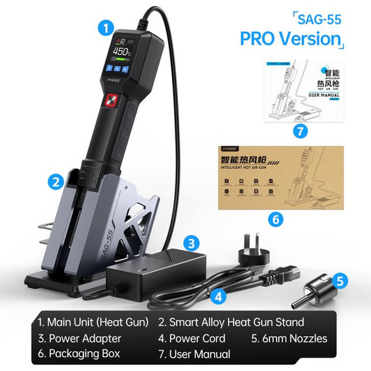 FNIRSI SAG-55 550W High Temperature Portable Micro Hot Air Gun, Type:High-match Metal Base(EU Plug) - Electric Soldering Iron by FNIRSI | Online Shopping UK | buy2fix