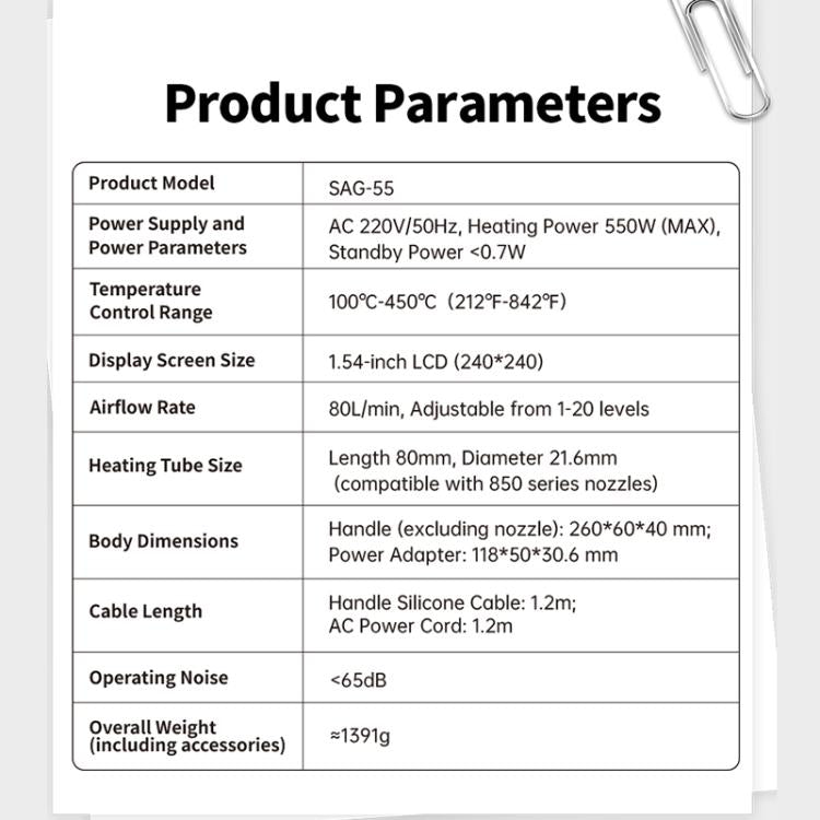 FNIRSI SAG-55 550W High Temperature Portable Micro Hot Air Gun, Type:Standard Ordinary Base(EU Plug) - Electric Soldering Iron by FNIRSI | Online Shopping UK | buy2fix