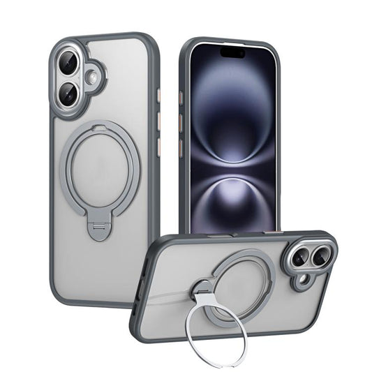 For iPhone 17 Double Ring MagSafe Magnetic Holder Phone Case(Matte Grey) - iPhone 17 Cases by buy2fix | Online Shopping UK | buy2fix