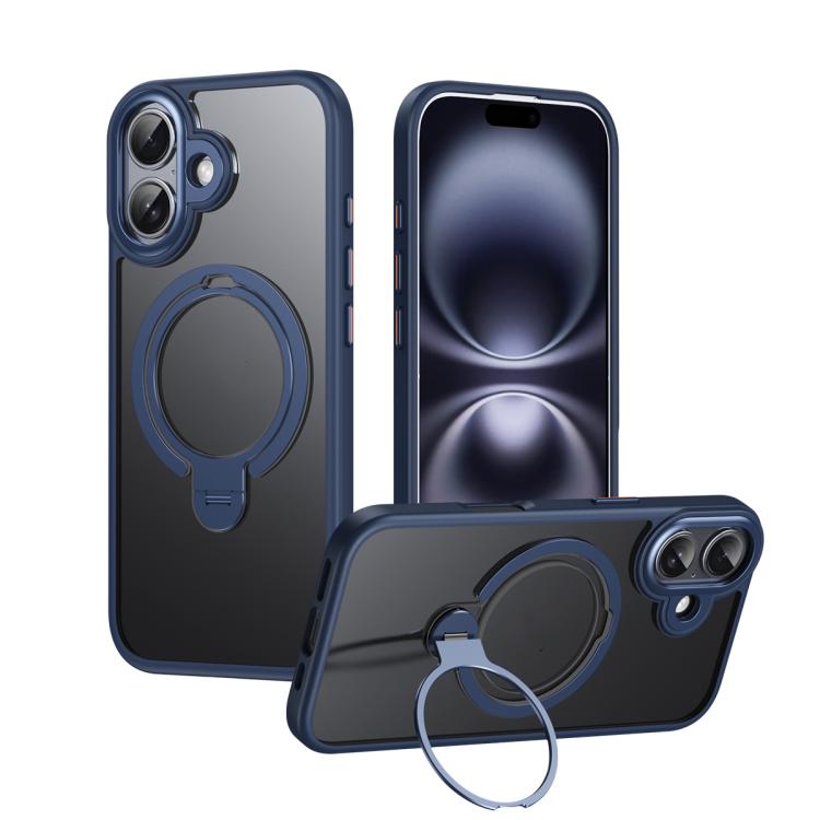 For iPhone 17 Double Ring MagSafe Magnetic Holder Phone Case(Matte Blue) - iPhone 17 Cases by buy2fix | Online Shopping UK | buy2fix