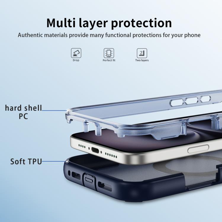 For iPhone 17 Defend Rugged Gear Holder MagSafe Phone Case(Blue + Transparent Blue) - iPhone 17 Cases by buy2fix | Online Shopping UK | buy2fix