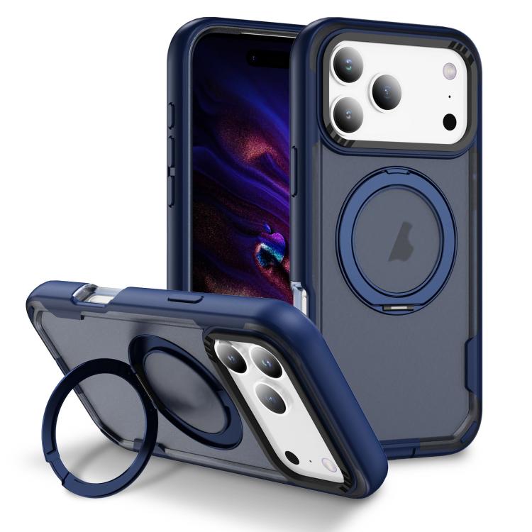 For iPhone 17 Pro Max Defend Rugged Gear Holder MagSafe Phone Case(Blue + Transparent Blue) - iPhone 17 Pro Max Cases by buy2fix | Online Shopping UK | buy2fix