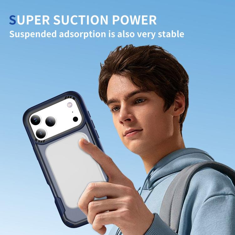 For iPhone 17 Pro Max Defend Rugged Gear Holder MagSafe Phone Case(Blue + Transparent Blue) - iPhone 17 Pro Max Cases by buy2fix | Online Shopping UK | buy2fix