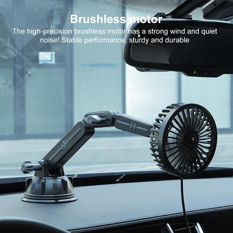 Multifunctional Car Suction Cup Fan 360 Degree Rotation Adjustable Single Had Fan, Specification:Long Rod(Black) - Heating & Fans by buy2fix | Online Shopping UK | buy2fix