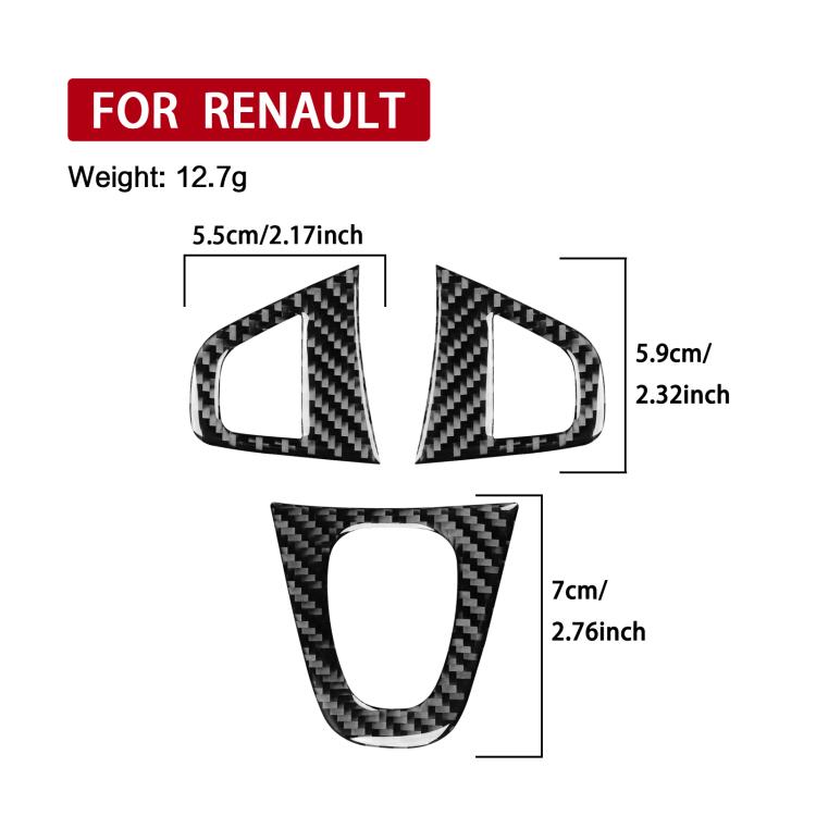 3pcs/Set Carbon Fiber Car Steering Wheel Buttons Decorative Sticker for Renault Fluence 2009-2017 / Megane 2008-2016, Left and Right Driver(Black) - Car Interior Mouldings by buy2fix | Online Shopping UK | buy2fix
