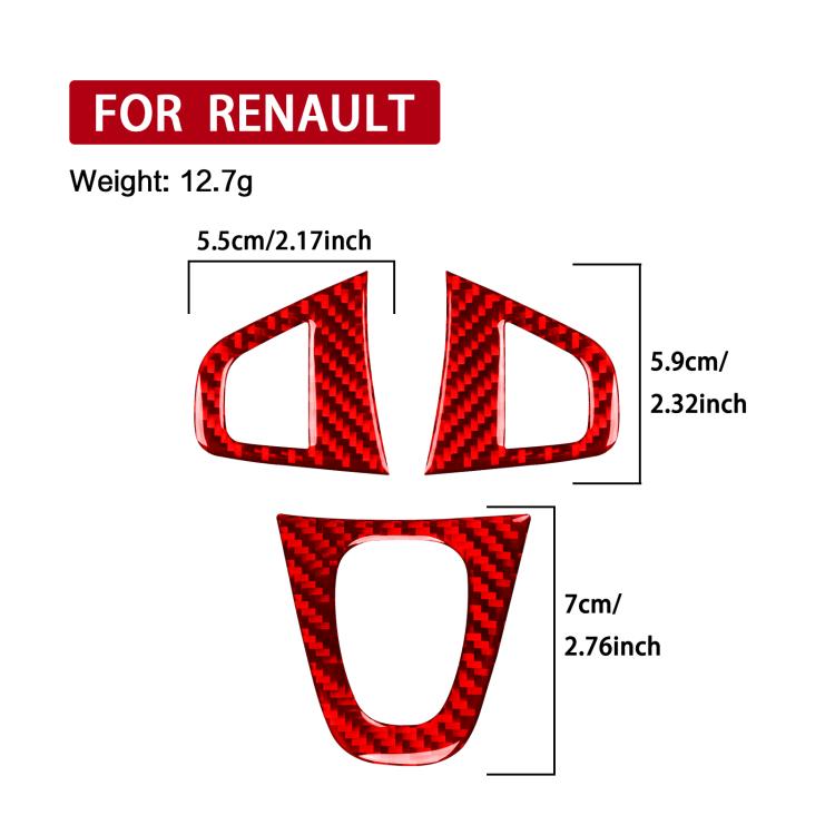 3pcs/Set Carbon Fiber Car Steering Wheel Buttons Decorative Sticker for Renault Fluence 2009-2017 / Megane 2008-2016, Left and Right Driver(Red) - Car Interior Mouldings by buy2fix | Online Shopping UK | buy2fix