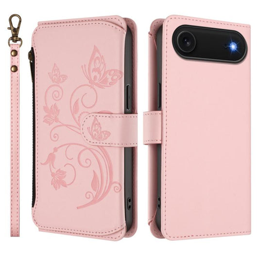 For iPhone Air Butterfly Love Flower Multi-card Zipper Wallet Leather Phone Case(Pink) - iPhone Air Cases by buy2fix | Online Shopping UK | buy2fix