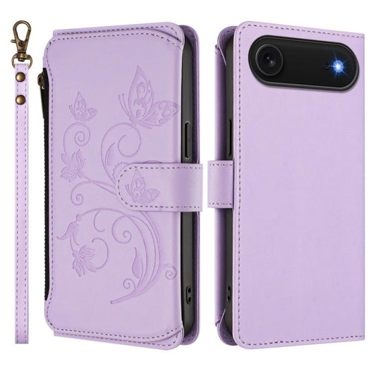 For iPhone Air Butterfly Love Flower Multi-card Zipper Wallet Leather Phone Case(Light Purple) - iPhone Air Cases by buy2fix | Online Shopping UK | buy2fix
