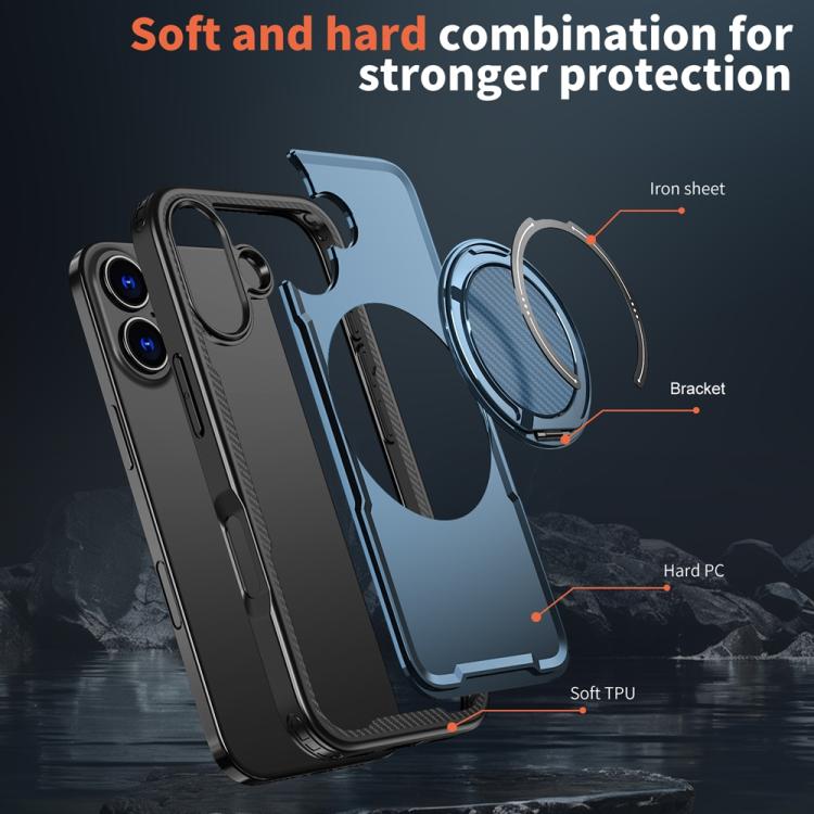 For iPhone 17 Metal 360 Degree Rotation Holder MagSafe Phone Case(Navy Blue) - iPhone 17 Cases by buy2fix | Online Shopping UK | buy2fix