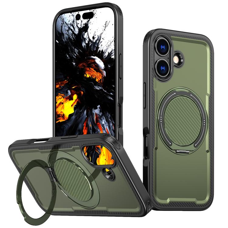 For iPhone 17 Metal 360 Degree Rotation Holder MagSafe Phone Case(Olive Green) - iPhone 17 Cases by buy2fix | Online Shopping UK | buy2fix
