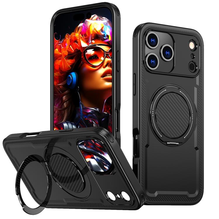 For iPhone 17 Pro Metal 360 Degree Rotation Holder MagSafe Phone Case(Black) - iPhone 17 Pro Cases by buy2fix | Online Shopping UK | buy2fix