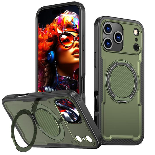 For iPhone 17 Pro Metal 360 Degree Rotation Holder MagSafe Phone Case(Olive Green) - iPhone 17 Pro Cases by buy2fix | Online Shopping UK | buy2fix