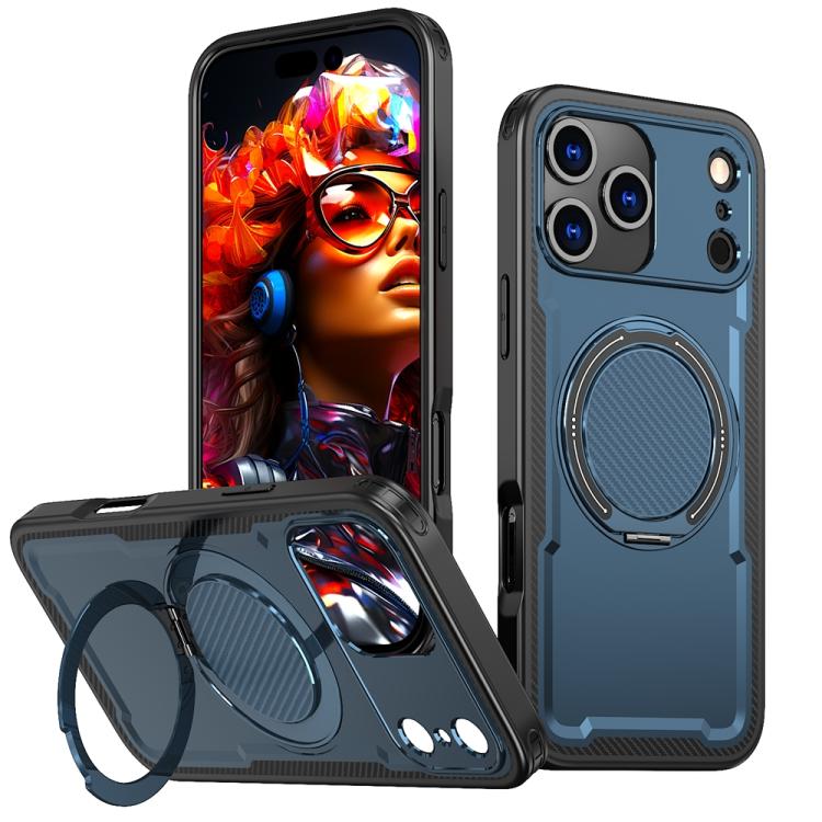 For iPhone 17 Pro Max Metal 360 Degree Rotation Holder MagSafe Phone Case(Navy Blue) - iPhone 17 Pro Max Cases by buy2fix | Online Shopping UK | buy2fix