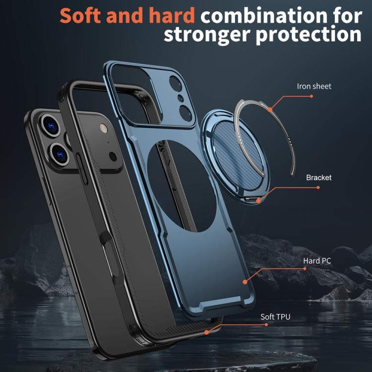 For iPhone 17 Pro Max Metal 360 Degree Rotation Holder MagSafe Phone Case(Navy Blue) - iPhone 17 Pro Max Cases by buy2fix | Online Shopping UK | buy2fix