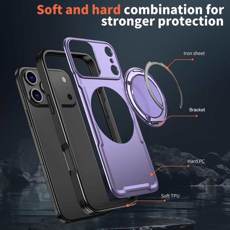 For iPhone 17 Pro Max Metal 360 Degree Rotation Holder MagSafe Phone Case(Purple) - iPhone 17 Pro Max Cases by buy2fix | Online Shopping UK | buy2fix