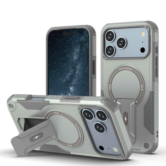 For iPhone 17 Pro Max Armor Magsafe Holder PC Hybrid TPU Phone Case(Grey) - iPhone 17 Pro Max Cases by buy2fix | Online Shopping UK | buy2fix