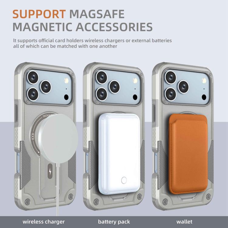 For iPhone 17 Pro Max Armor Magsafe Holder PC Hybrid TPU Phone Case(Grey) - iPhone 17 Pro Max Cases by buy2fix | Online Shopping UK | buy2fix
