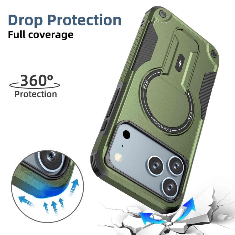 For iPhone 17 Pro Max Armor Magsafe Holder PC Hybrid TPU Phone Case(Army Green) - iPhone 17 Pro Max Cases by buy2fix | Online Shopping UK | buy2fix
