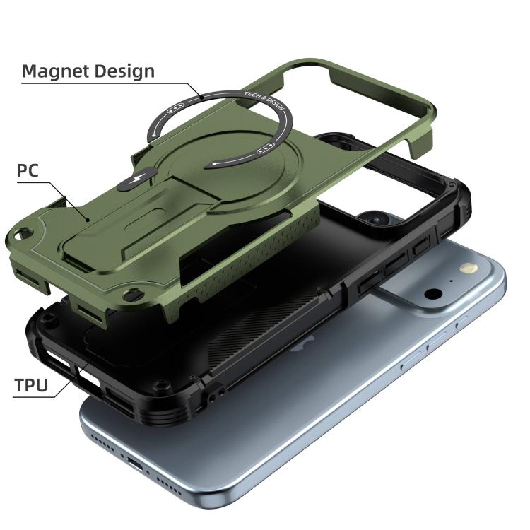 For iPhone 17 Pro Max Armor Magsafe Holder PC Hybrid TPU Phone Case(Army Green) - iPhone 17 Pro Max Cases by buy2fix | Online Shopping UK | buy2fix
