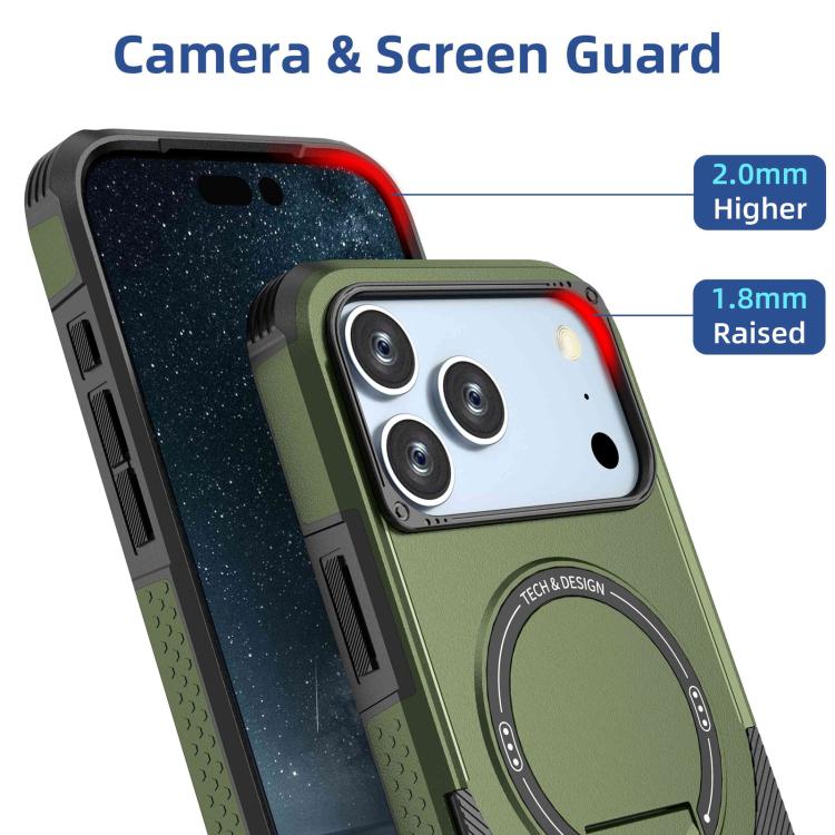 For iPhone 17 Pro Max Armor Magsafe Holder PC Hybrid TPU Phone Case(Army Green) - iPhone 17 Pro Max Cases by buy2fix | Online Shopping UK | buy2fix