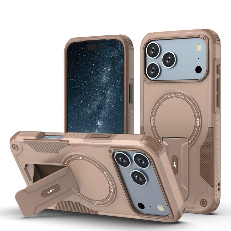 For iPhone 17 Pro Max Armor Magsafe Holder PC Hybrid TPU Phone Case(Desert Gold) - iPhone 17 Pro Max Cases by buy2fix | Online Shopping UK | buy2fix