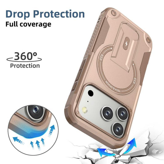 For iPhone 17 Pro Armor Magsafe Holder PC Hybrid TPU Phone Case(Desert Gold) - iPhone 17 Pro Cases by buy2fix | Online Shopping UK | buy2fix