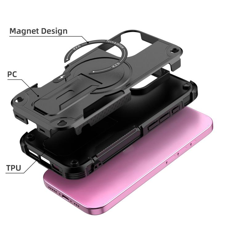 For iPhone 17 Armor Magsafe Holder PC Hybrid TPU Phone Case(Black) - iPhone 17 Cases by buy2fix | Online Shopping UK | buy2fix