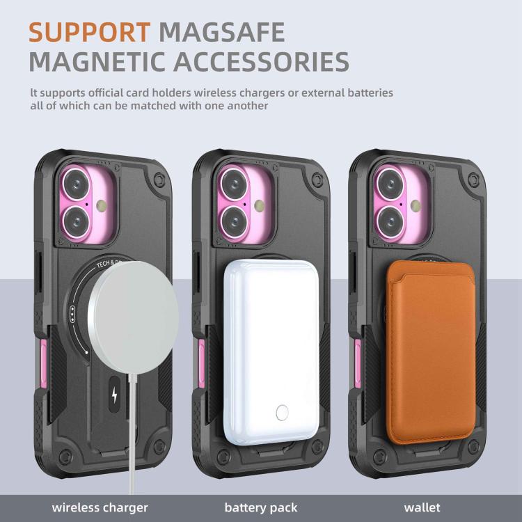 For iPhone 17 Armor Magsafe Holder PC Hybrid TPU Phone Case(Black) - iPhone 17 Cases by buy2fix | Online Shopping UK | buy2fix