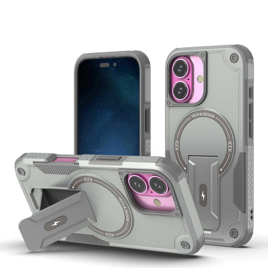 For iPhone 17 Armor Magsafe Holder PC Hybrid TPU Phone Case(Grey) - iPhone 17 Cases by buy2fix | Online Shopping UK | buy2fix