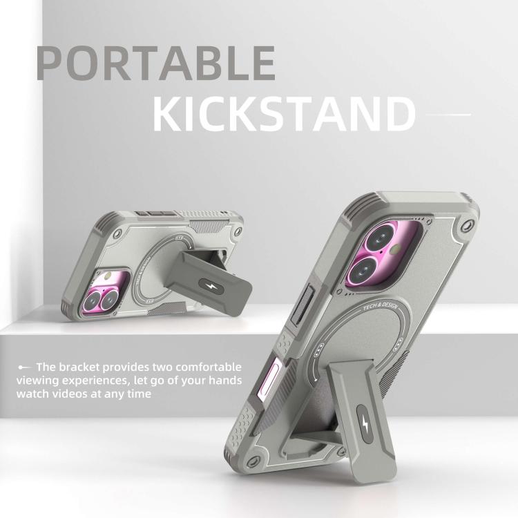 For iPhone 17 Armor Magsafe Holder PC Hybrid TPU Phone Case(Grey) - iPhone 17 Cases by buy2fix | Online Shopping UK | buy2fix