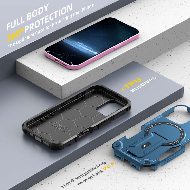 For iPhone 17 Armor Magsafe Holder PC Hybrid TPU Phone Case(Dark Blue) - iPhone 17 Cases by buy2fix | Online Shopping UK | buy2fix
