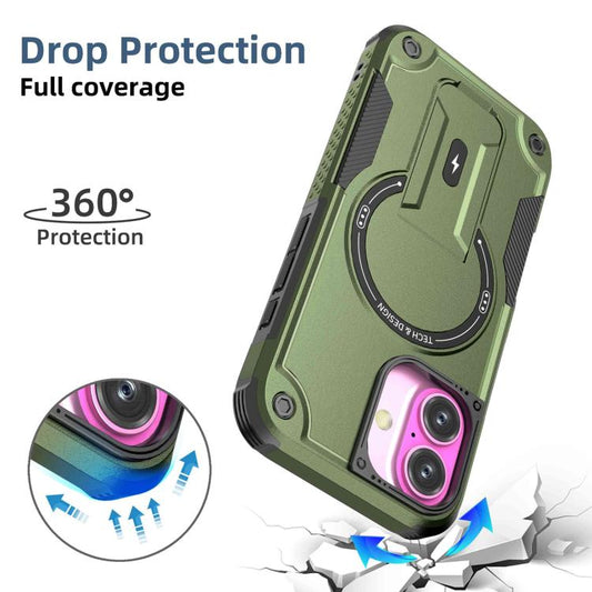 For iPhone 17 Armor Magsafe Holder PC Hybrid TPU Phone Case(Army Green) - iPhone 17 Cases by buy2fix | Online Shopping UK | buy2fix