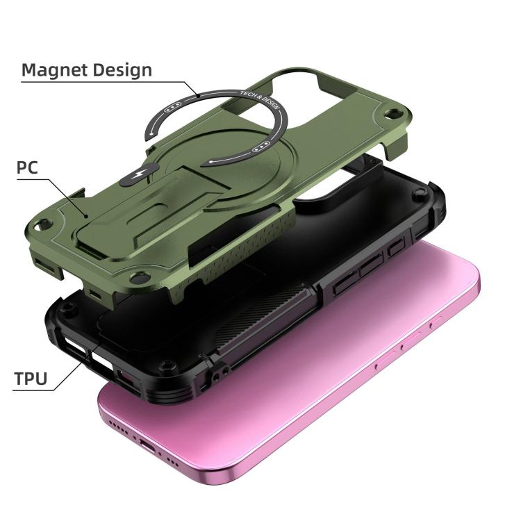 For iPhone 17 Armor Magsafe Holder PC Hybrid TPU Phone Case(Army Green) - iPhone 17 Cases by buy2fix | Online Shopping UK | buy2fix