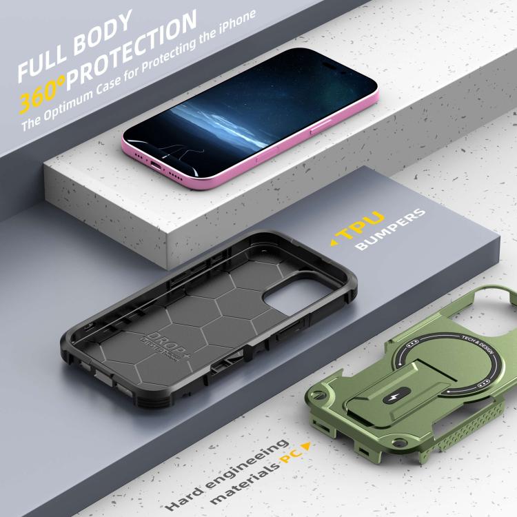 For iPhone 17 Armor Magsafe Holder PC Hybrid TPU Phone Case(Army Green) - iPhone 17 Cases by buy2fix | Online Shopping UK | buy2fix