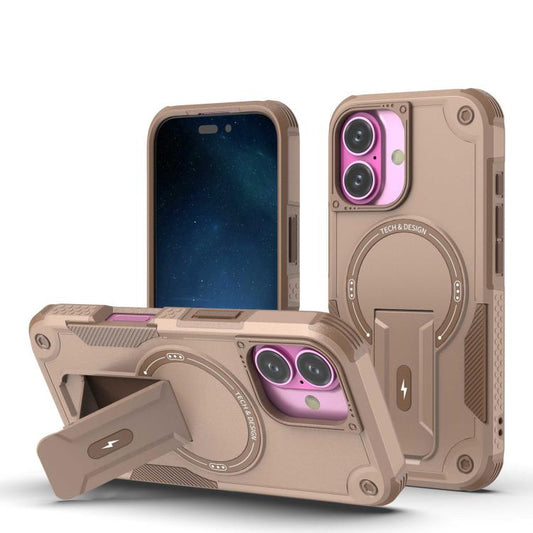 For iPhone 17 Armor Magsafe Holder PC Hybrid TPU Phone Case(Desert Gold) - iPhone 17 Cases by buy2fix | Online Shopping UK | buy2fix