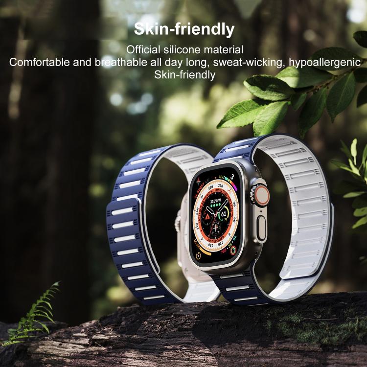 For Apple Watch 42mm / 41mm / 40mm / 38mm Cylinder Magnetic Two-color Loop Silicone Watch Band(Black Orange) - Watch Bands by buy2fix | Online Shopping UK | buy2fix