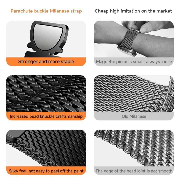 For Amazfit T-Rex 3 xDfind Milanese Parachute Buckle Stainless Steel Watch Band(Black) - Watch Bands by xDfind | Online Shopping UK | buy2fix