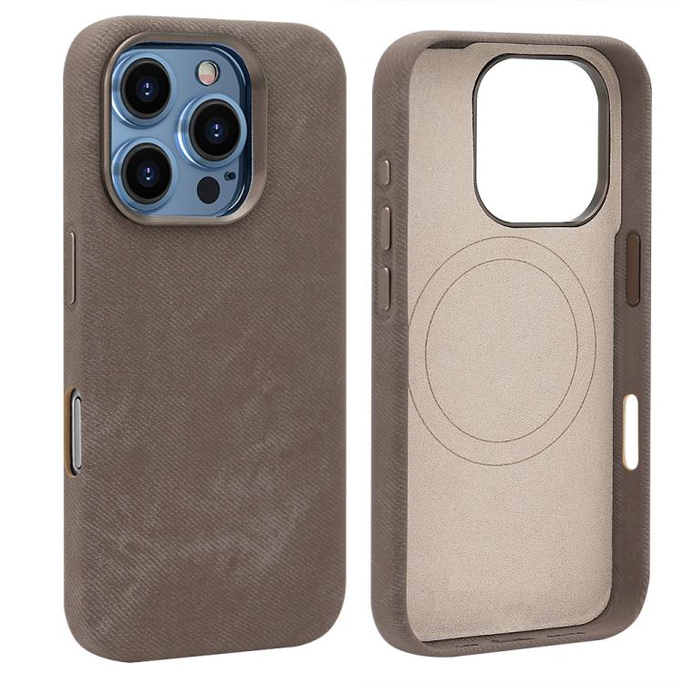 For iPhone 16 Pro VIETAO Retro Denim Texture PU Leather MagSafe Phone Case(Brown) - iPhone 16 Pro Cases by VIETAO | Online Shopping UK | buy2fix