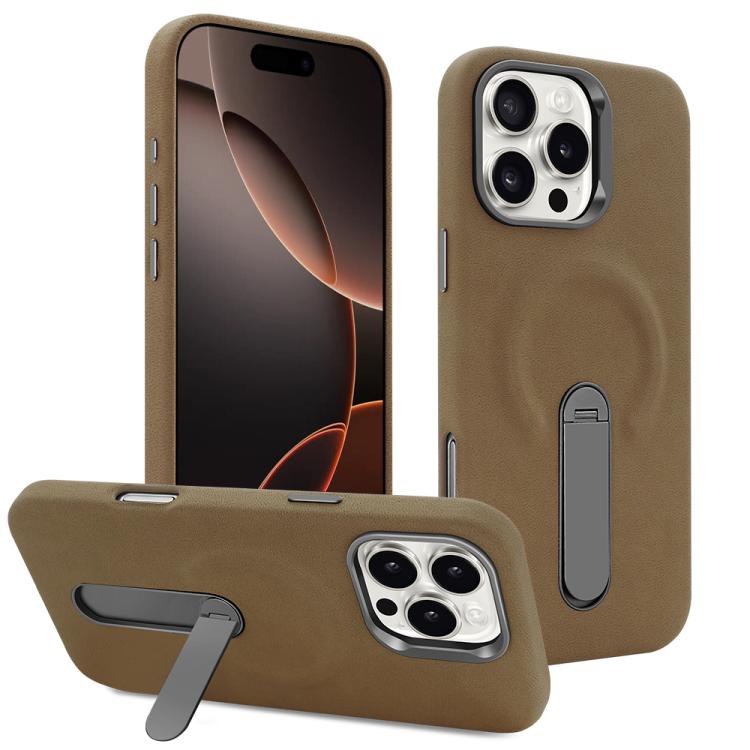 For iPhone 16 Pro VIETAO Suede MagSafe PU Leather Phone Case with Holder(Dark Brown) - iPhone 16 Pro Cases by VIETAO | Online Shopping UK | buy2fix