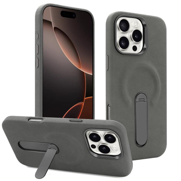 For iPhone 16 Pro VIETAO Suede MagSafe PU Leather Phone Case with Holder(Dark Grey) - iPhone 16 Pro Cases by VIETAO | Online Shopping UK | buy2fix