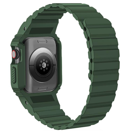 For Apple Watch Series 10 42mm xDfind Magnetic Silicone Watch Band with Integrated Watch Cover(Green) - Watch Cases by xDfind | Online Shopping UK | buy2fix