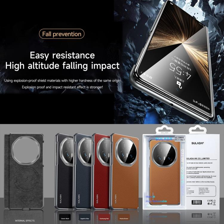 For Honor Magic V5 SULADA Frameless Top Layer Cowhide Leather PC Phone Case(Blue) - Honor Cases by SULADA | Online Shopping UK | buy2fix