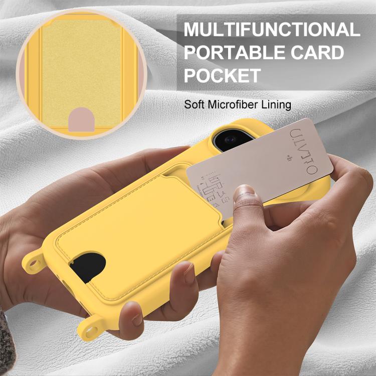 For Google Pixel 10 Pro XL Integrated Card Bag Solid Color Liquid Silicone Phone Case Gen2 with Short Lanyard(Yellow) - Google Cases by buy2fix | Online Shopping UK | buy2fix